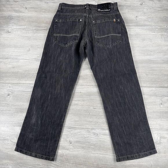 VTG Southpole Jeans Mens 32x30 Black Wide Leg Baggy Whiskered Street Skate EUC - Picture 6 of 7